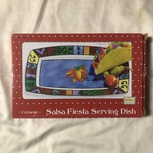 Salsa Fiesta Ceramic Serving Dish - Blue with Multicolor Border